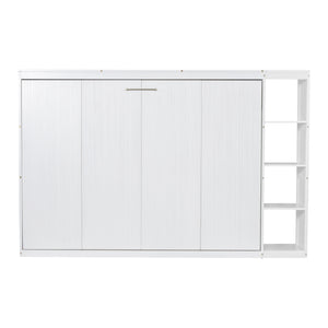 English Elm Full Full Size Murphy Bed with Bookshelf and Fold-Down Work Surface, Space-Saving LVL/MDF Design White GX002220AAK