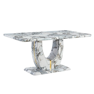 English Elm Modern Mdf Dining Table Seats Six with U-shaped Legs for Minimalist Interiors White W1151S04160