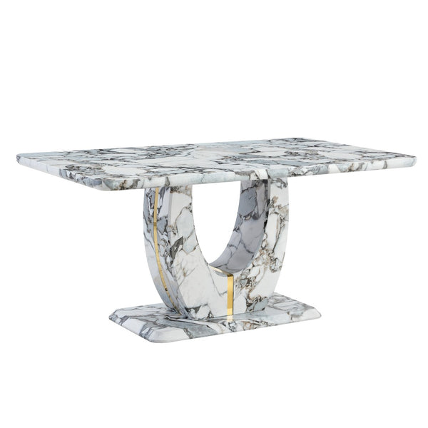 English Elm Modern Mdf Dining Table Seats Six with U-shaped Legs for Minimalist Interiors White W1151S04160