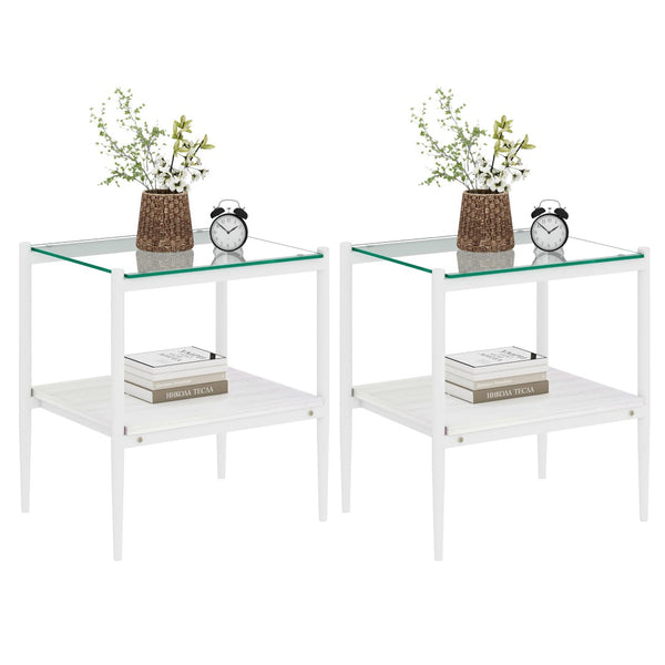English Elm Coffee Table Set of 3 Tempered Glass Top Iron Legs Mdf Shelf Modern Living Room W241S00050