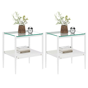 English Elm Set Of 2 Modern Rectangle End Tables With Tempered Glass Top, Mdf Shelf & Sturdy Iron Legs For Living Room W241P184247-GIGA
