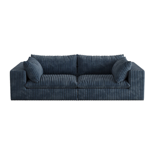 English Elm 39.8" Cloud Sofa Feather-Filled Corduroy Deep Seat Modular Couch No Assembly Plush Comfort Blue W2824S00090