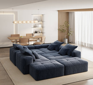English Elm Modern Oversized Modular Sectional Sofa - Plush Chenille Comfort, 8 Pillows, No Assembly, Blue W1885S00071