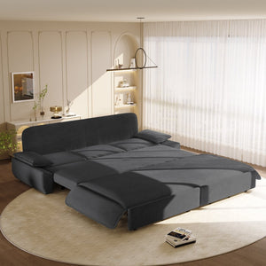 English Elm 94.5" King Convertible Sleeper Sofa Corduroy Upholstered Chaise Lounge Guest Room Bed Grey W1885S00308