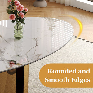 English Elm 70.9-inch Sintered Stone oval dining table with copper stainless base, kid-safe rounded edges, modern chic centerpiece (97) W509S00149