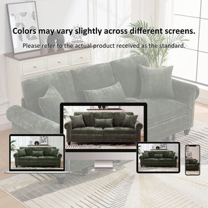 English Elm 86" Chenille Sleeper Sofa with Nailhead Rolled Arms Three Seat Convertible for Any Room Green W3373S00088