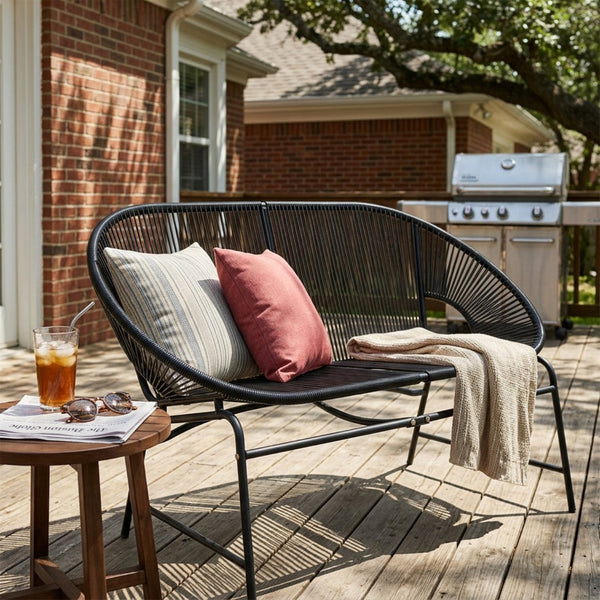 English Elm Condessa Outdoor Pe Rattan Loveseat Iron Frame Weather Resistant Patio Seating Black N775P423051B