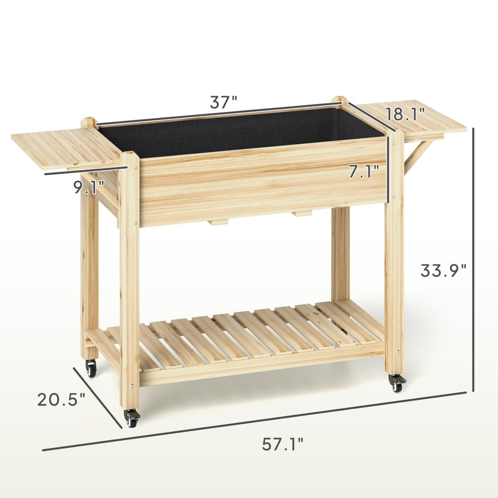 English Elm Convenient Carbonized Fir Wood Raised Planter Box with Wheels Side Tables and Storage T3971P423504