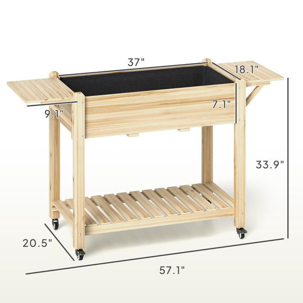 English Elm Convenient Carbonized Fir Wood Raised Planter Box with Wheels Side Tables and Storage T3971P423504