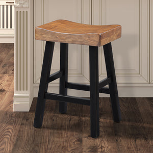 English Elm Traditional 24-inch Solid Wood Stool Set of 2 with Contour Seat, Transitional Dining Accent Seating Pair Black,Oak 40 L x 20 W x 10 H B2741P338648