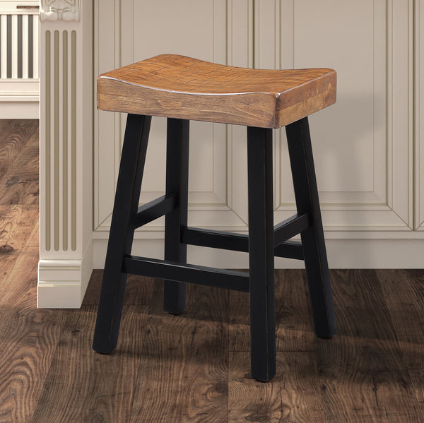 English Elm Traditional 24-inch Solid Wood Stool Set of 2 with Contour Seat, Transitional Dining Accent Seating Pair Black,Oak 40 L x 20 W x 10 H B2741P338648