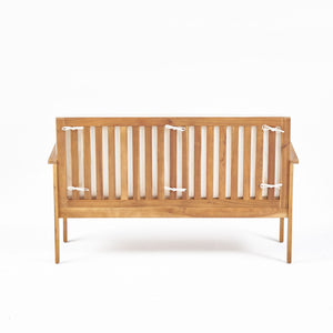 English Elm Beige Outdoor Loveseat Solid Acacia Wood Slatted Back Cushioned Patio Seating N770P356880C