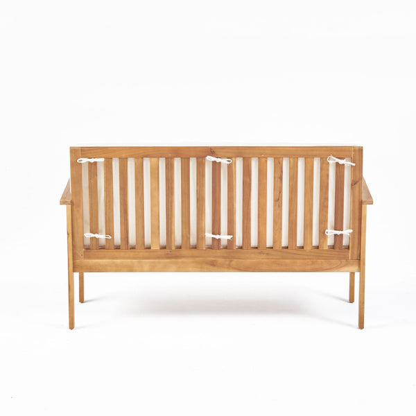 English Elm Beige Outdoor Loveseat Solid Acacia Wood Slatted Back Cushioned Patio Seating N770P356880C