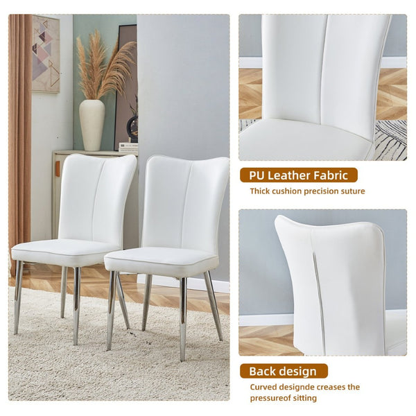 English Elm Table Set Extendable Round to Oval Wood Grain Top with Four White Pu Dining Chairs W1151S03962