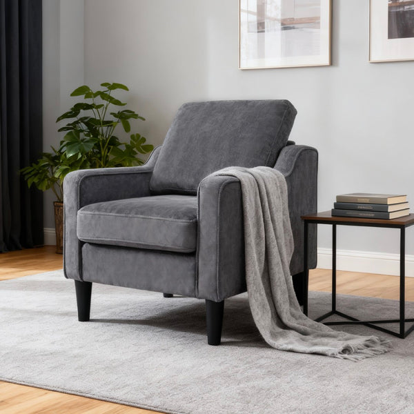 English Elm Living Room Linen Accent Chair Mid Century Modern with Tapered Wood Legs Compact Seat W5052P411380