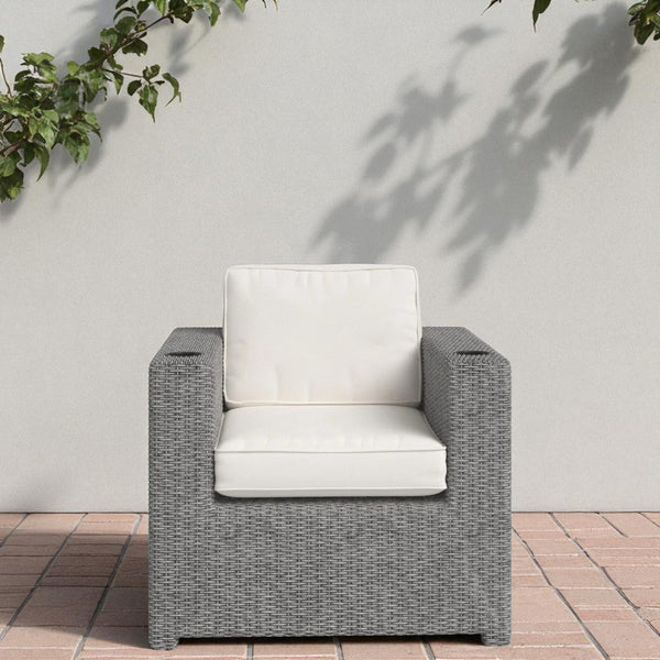 English Elm Aviara Fully Assembled Outdoor Wicker Club Chair — Mixed Gray HDPE Wicker, Marine Olefin Cushions, Durable Weather-Resistant Comfort B120P233894