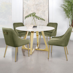 English Elm Lichton Velvet Upholstered Dining Side Chair Set of 2 with Foam Padding, Brass Legs & Back Handle Olive B062P299933