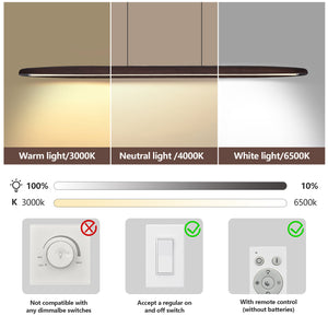 English Elm 51-Inch Streamline Wooden Led Pendant Light – Adjustable Remote-Controlled Fixture For Modern Spaces W2312P375016