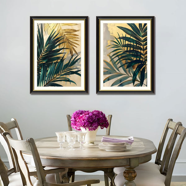 English Elm Set Of 2 Framed Tropical Palm Leaf Canvas Prints – Modern Botanical Wall Art For Any Room Decor T3976P383236-GIGA
