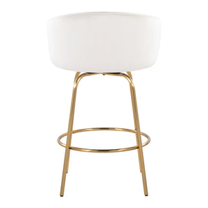 English Elm Claire 26" Contemporary Glam Counter Stool Set of 2 — Cream Velvet Swivel, Gold Frame & Round Footrest B202S00200