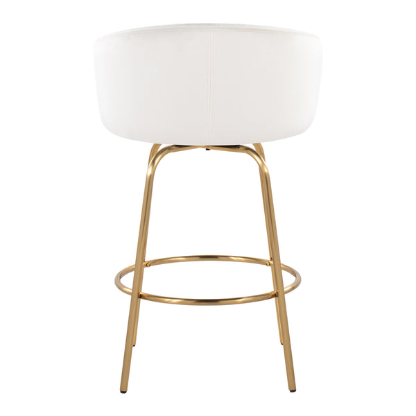 English Elm Claire 26" Contemporary Glam Counter Stool Set of 2 — Cream Velvet Swivel, Gold Frame & Round Footrest B202S00200