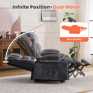 English Elm Dual Motor Large Power Lift Recliner Chair with Waist Kneading & Heat, Extended Footrest, USB Ports Grey W1521S00072