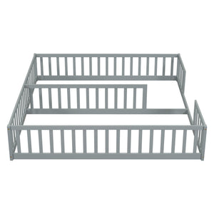 English Elm Double Twin Floor Bed With Safety Guardrails – Modern Grey, Compact Design For Shared Spaces! W504P143285