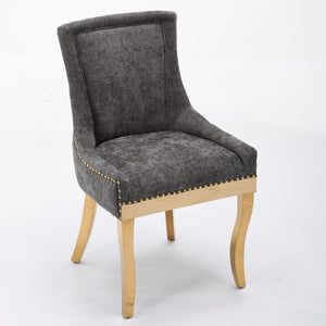 English Elm Chenille Modern Dining Chair with Curved Gold-Plated Legs, Rivet Trim, Textured Upholstery Comfort Gray W1143P332686