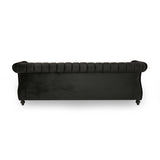 Christopher Knight Home® - Noble House - - 84-Inch Black 3-Seater Velvet Sofa – Button Tufted With Nailhead Trim, Curved Backrest, And Rolled Arms, Stylish And Elegant Couch For Modern Living Rooms, Durable Upholstery, Luxury Design