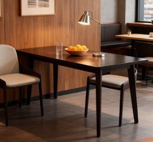English Elm Mid-century Nordic Rubberwood Dining Table Seats Four with Dark Mahogany Finish T3971P428287