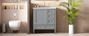 English Elm 30 30 Inch Bathroom Vanity with Ceramic Sink, Modern Compact 3-Drawer Storage Cabinet for Small Baths Grey N710P247499E