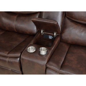 English Elm McLean Dark Brown Power Reclining Sectional Sofa with Faux Leather, Pillowtop Arms & Storage Console B062S01117