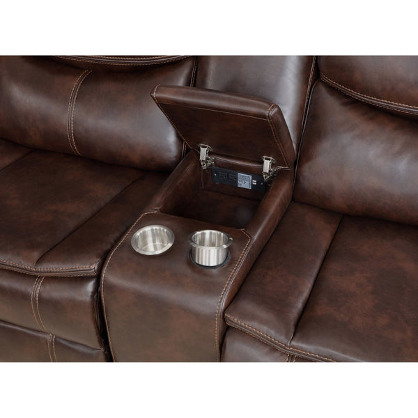 English Elm McLean Dark Brown Power Reclining Sectional Sofa with Faux Leather, Pillowtop Arms & Storage Console B062S01117