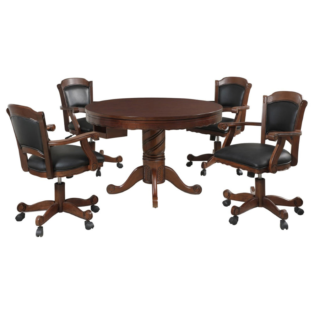 English Elm Chilmark Five Piece Game Set with Carved Pedestal Base and Leatherette Caster Chairs B062S00895