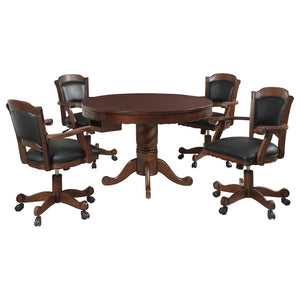 English Elm Chilmark Five Piece Game Set with Carved Pedestal Base and Leatherette Caster Chairs B062S00895