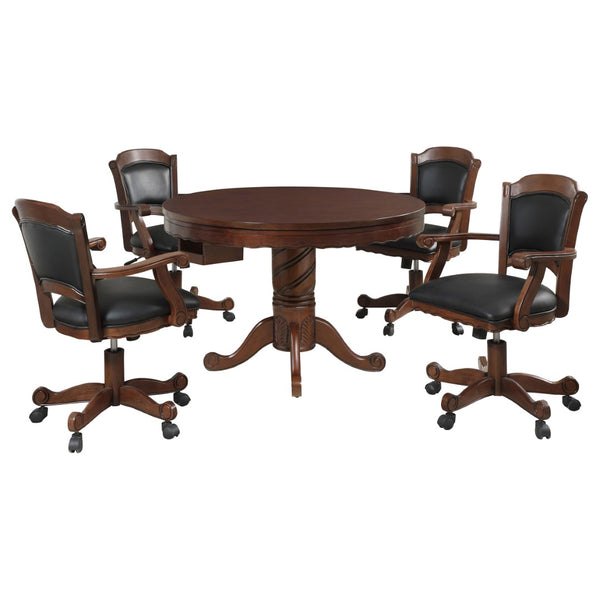 English Elm Chilmark Five Piece Game Set with Carved Pedestal Base and Leatherette Caster Chairs B062S00895