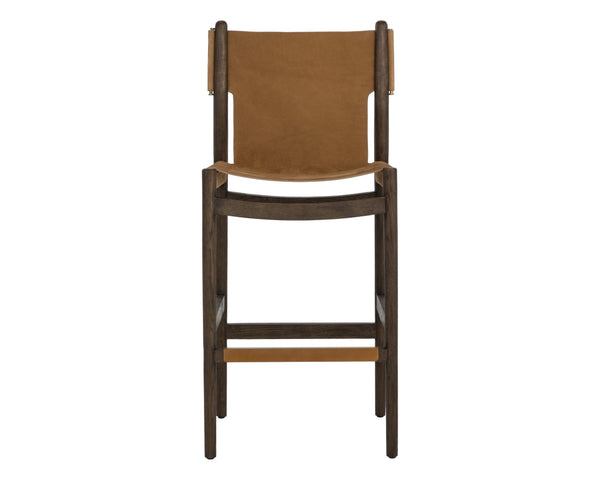 Sunpan ARGUS Barstool - Mid-Century Modern Nubuck Leather with Solid Oak Frame for Stylish Comfort 112683