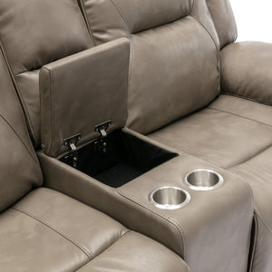English Elm 2 Seater Home Theater Recliner with LED Light Strip, Dual Cup Holders & Hidden Storage Box, Comfortable Manual Reclining Seating for Living Room Grey WF323622AAE