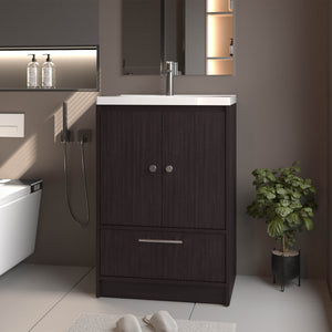 English Elm Wengue 2-Door Freestanding Bathroom Vanity with Sink, Waterproof Wenge Finish, Drawer Storage Elegance B062P355543