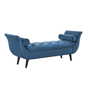 English Elm Upholstered Velvet Tufted Bench with Bolster Pillows Solid Oak Legs Bedroom Entryway Blue N761P304407C