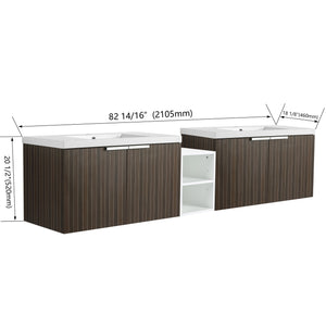 English Elm 82 Inch Wall-Mounted Bathroom Vanity with Resin Sink, Soft-Close Doors, Extra Shelves, Durable Eco Plywood W999S00262