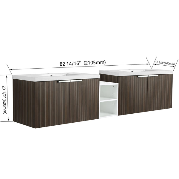 English Elm 82 Inch Wall-Mounted Bathroom Vanity with Resin Sink, Soft-Close Doors, Extra Shelves, Durable Eco Plywood W999S00262
