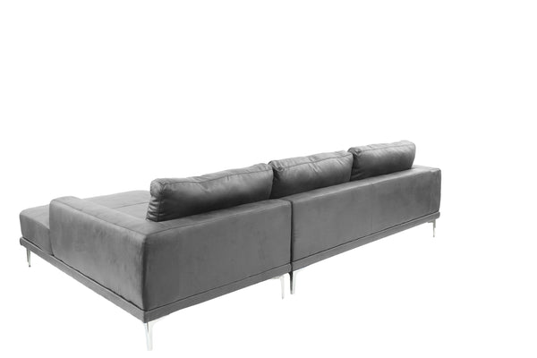 English Elm Left Facing Sofa Antique Grey Breathable Leatherette Sectional with Wide Chaise, Metal Legs, Modern Comfort pillows included B011S01065