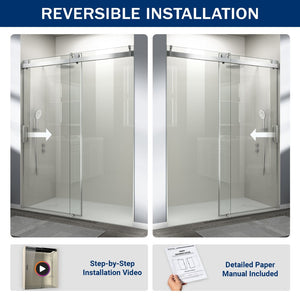 English Elm 56" Frameless Sliding Shower Door Tempered Glass Soft Close Brushed Nickel Hardware Chrome W1573P198749