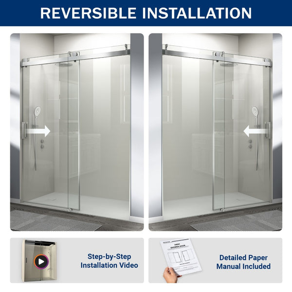 English Elm 56" Frameless Sliding Shower Door Tempered Glass Soft Close Brushed Nickel Hardware Chrome W1573P198749