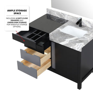 English Elm Black Bath Vanity Set With Castle Grey Marble Top, Matte Black Faucet & 34" Mirror For Modern Style B2731S01352