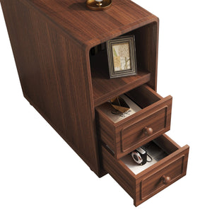 English Elm End Table With Charging Station, Ample Storage & Warm Walnut Finish For Bedroom Or Living Room W2593P289144