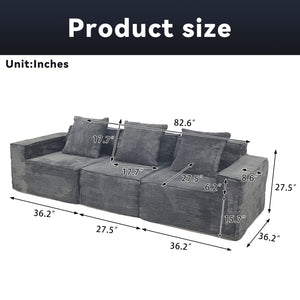 English Elm Floor Corduroy Convertible Couch Bed with CertiPUR-US Foam, Stain-Resistant Washable Cover, Dark Grey W3341P346288