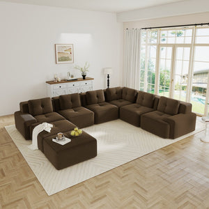English Elm Modular Corduroy Sectional Sofa 6 Seat V Shaped Corner Couch with Ottomans Living Room Brown W714S01578