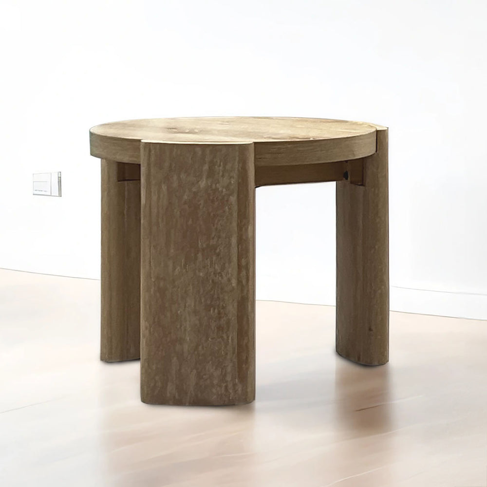 English Elm Round Round End Table Oak Finish with Plinth Panel Base, Contemporary Rubberwood Accent Table, 20"D x 18"H B2741P360637